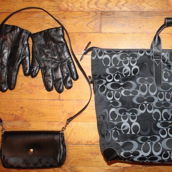 Coach Tote Bag + Small Purse + Vintage 80-90s Shearling Gloves - Picture 1 of 11